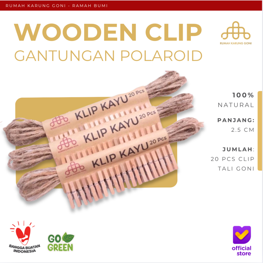 Wooden Clip 20pcs Tali Rami Jepitan Polaroid Klip Kayu Gantungan Foto - Dekorasi Hiasan Dinding Kamar