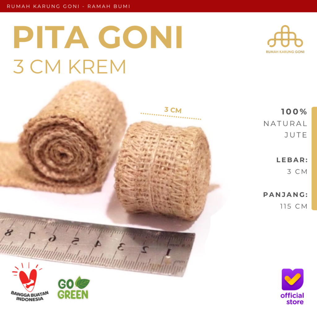 Pita Karung Goni Krem 3cm x 115cm - Pita Souvenir - Pita Kado - Pita Craft Kerajinan Tangan
