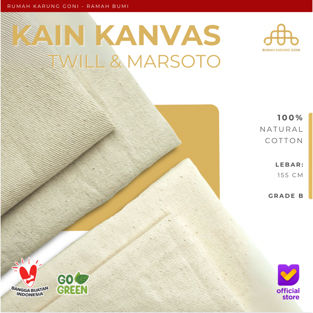 Kain Kanvas Twill Marsoto 50 cm x 157 cm -+14oz  Baby Canvas Supplier Kain Kanvas Lukis Greige Polos