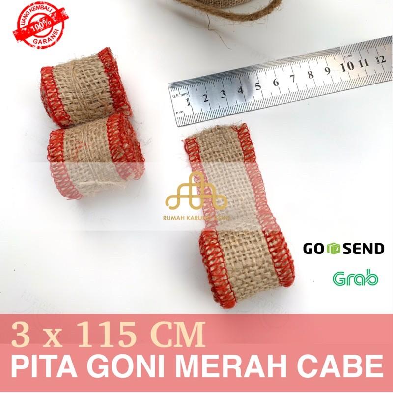 Pita Goni 3x115 cm Merah Cabe - Pita Dekorasi - Burlap Ribbon - Pita Kado - Pita Obras Merah