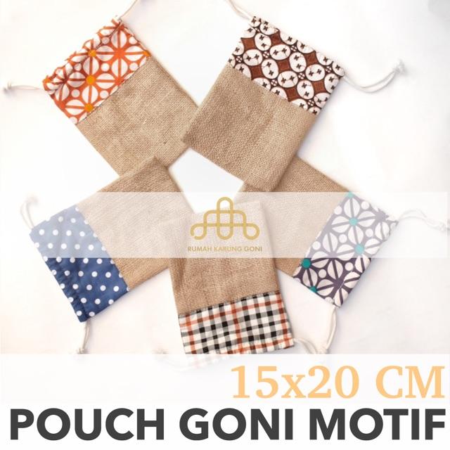Pouch Goni Motif 15x20 CM - Kantong Goni Kombinasi Batik - Wadah Sayur