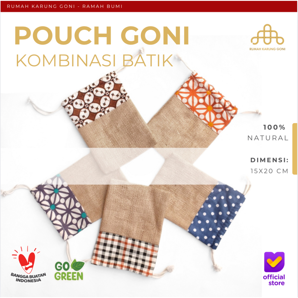 Pouch Pouch Goni Motif 15x20cm - Kantong Goni Kombinasi Batik - Tempat Sayuran Kulkas - Wadah Kabel Unik