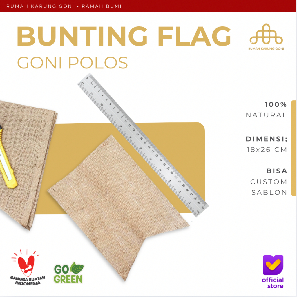 Bunting Flag Goni Polos - Banner Satuan Huruf Angka - Banner Customize - Bendera Dekorasi Pesta