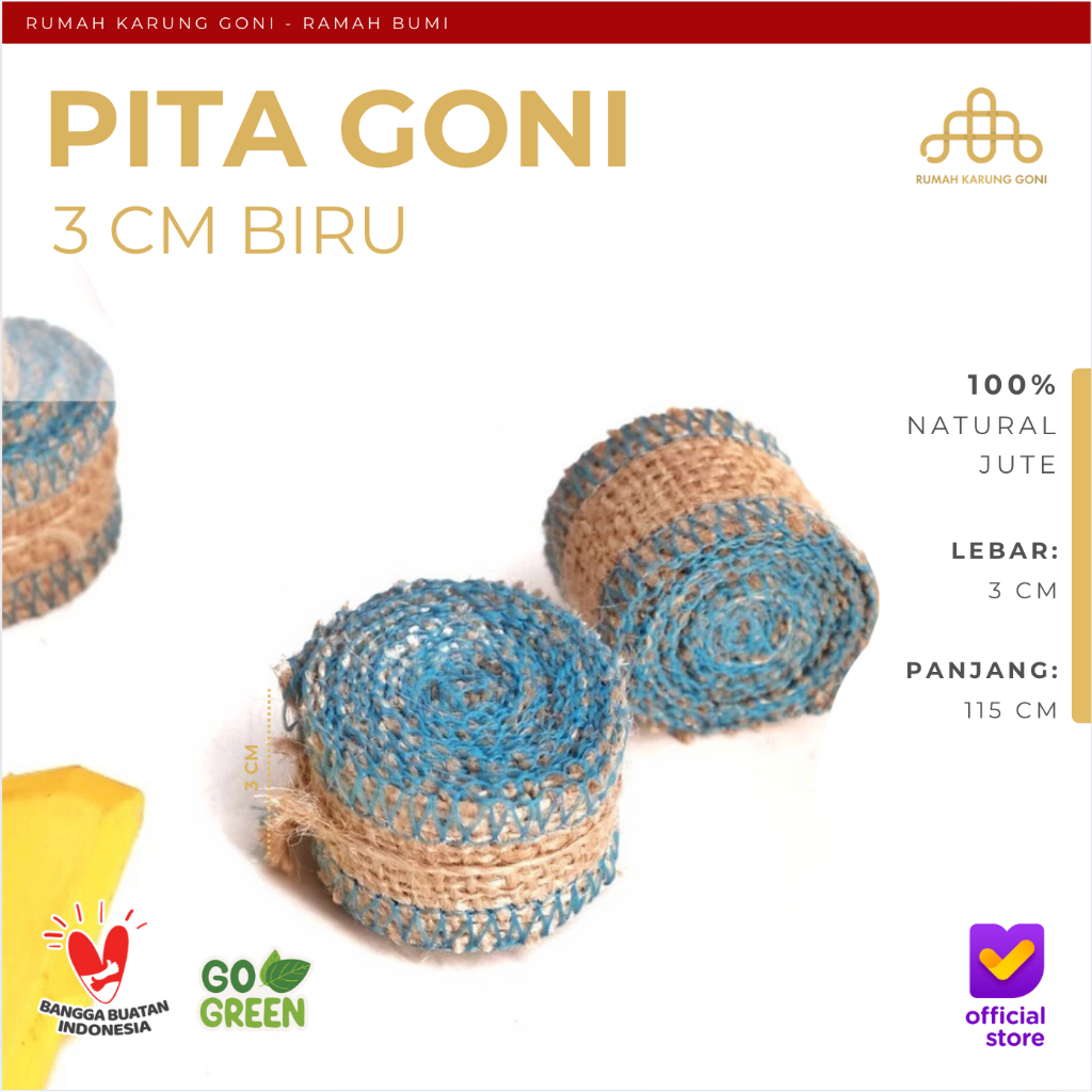 Pita Goni Obras Biru 3 cm x 115 cm - Pita Toples - Pita Kado - Pita Karangan Bunga - Pita Hampers