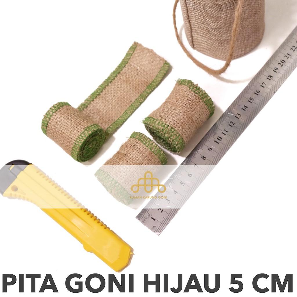 Pita Goni Obras Hijau 5x115 cm - Pita Dekorasi - Pita Hampers - Pita Seserahan