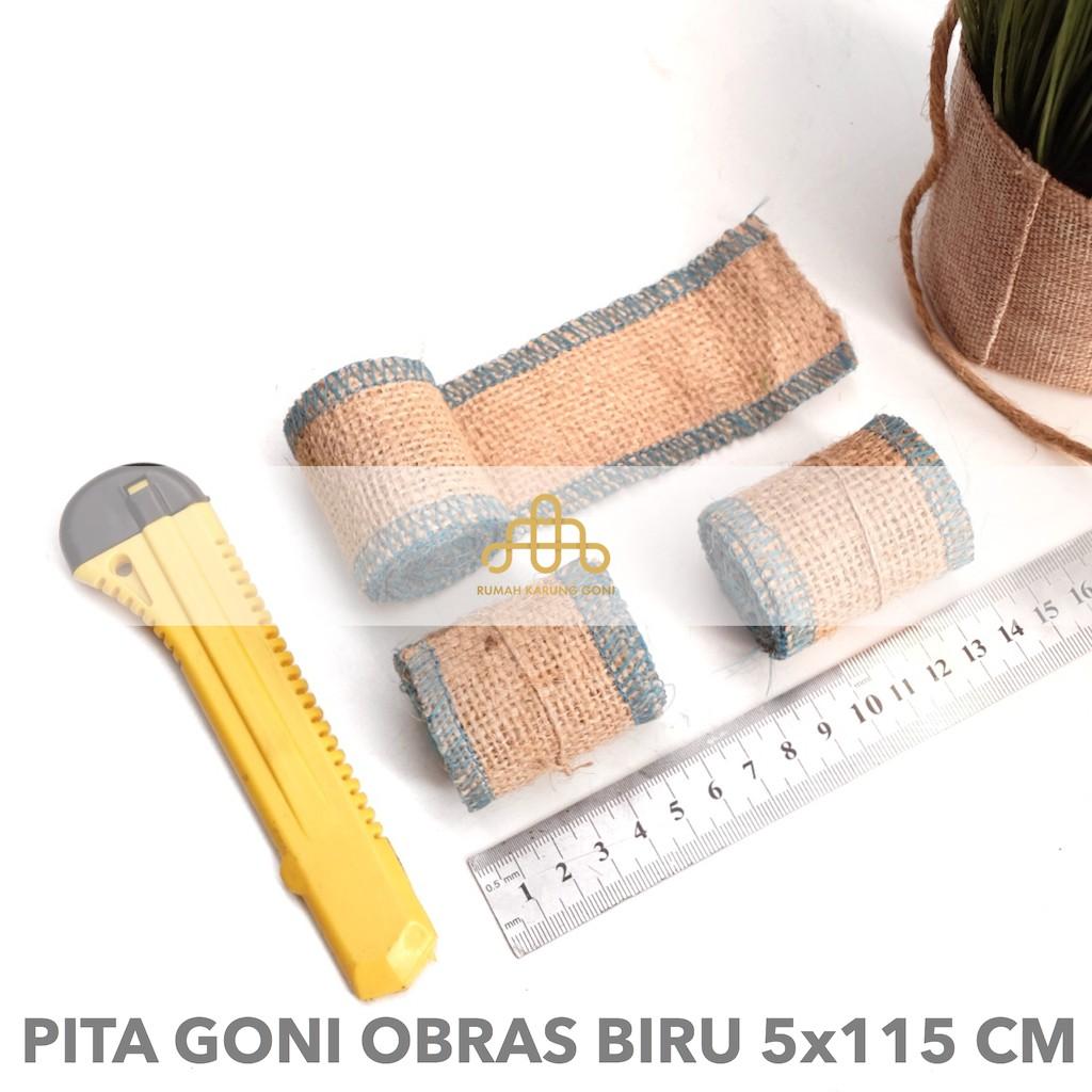Pita Goni Obras BIRU 5 x 115 cm - Pita Dekorasi Pernikahan - Pita Seserahan - Pita Hantaran