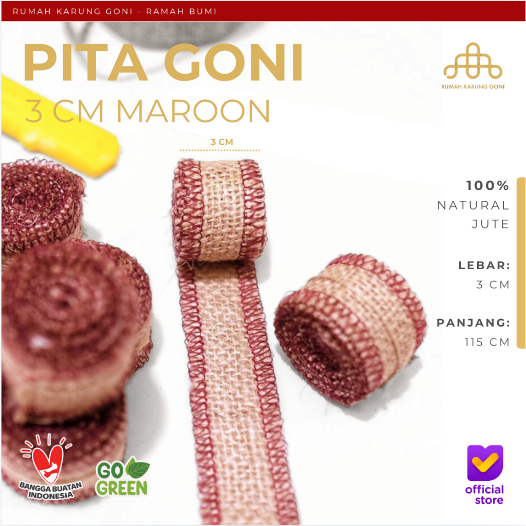 PITA GONI MAROON 3CM x 115CM - PITA HAMPERS - PITA KADO - DEKORASI PESTA - BURLAP RIBBON