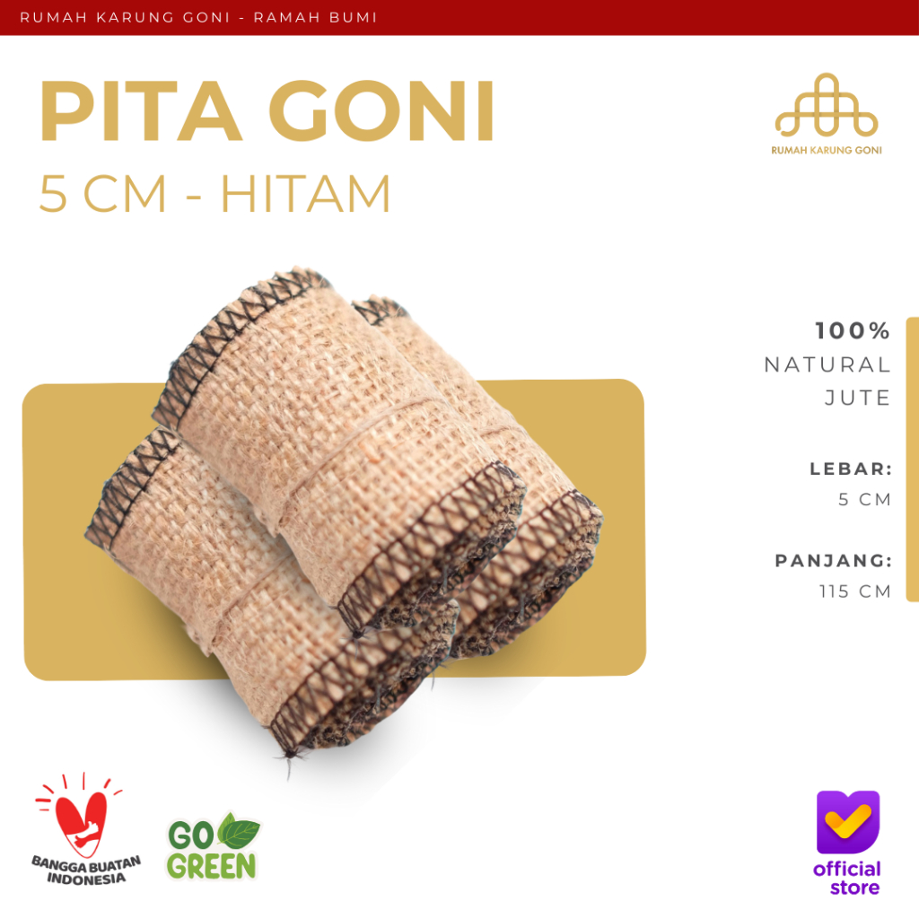Pita Goni Obras Hitam 5 x 115cm - Pita Kado - Pita Seserahan - Pita Hampers - Pita Dekorasi