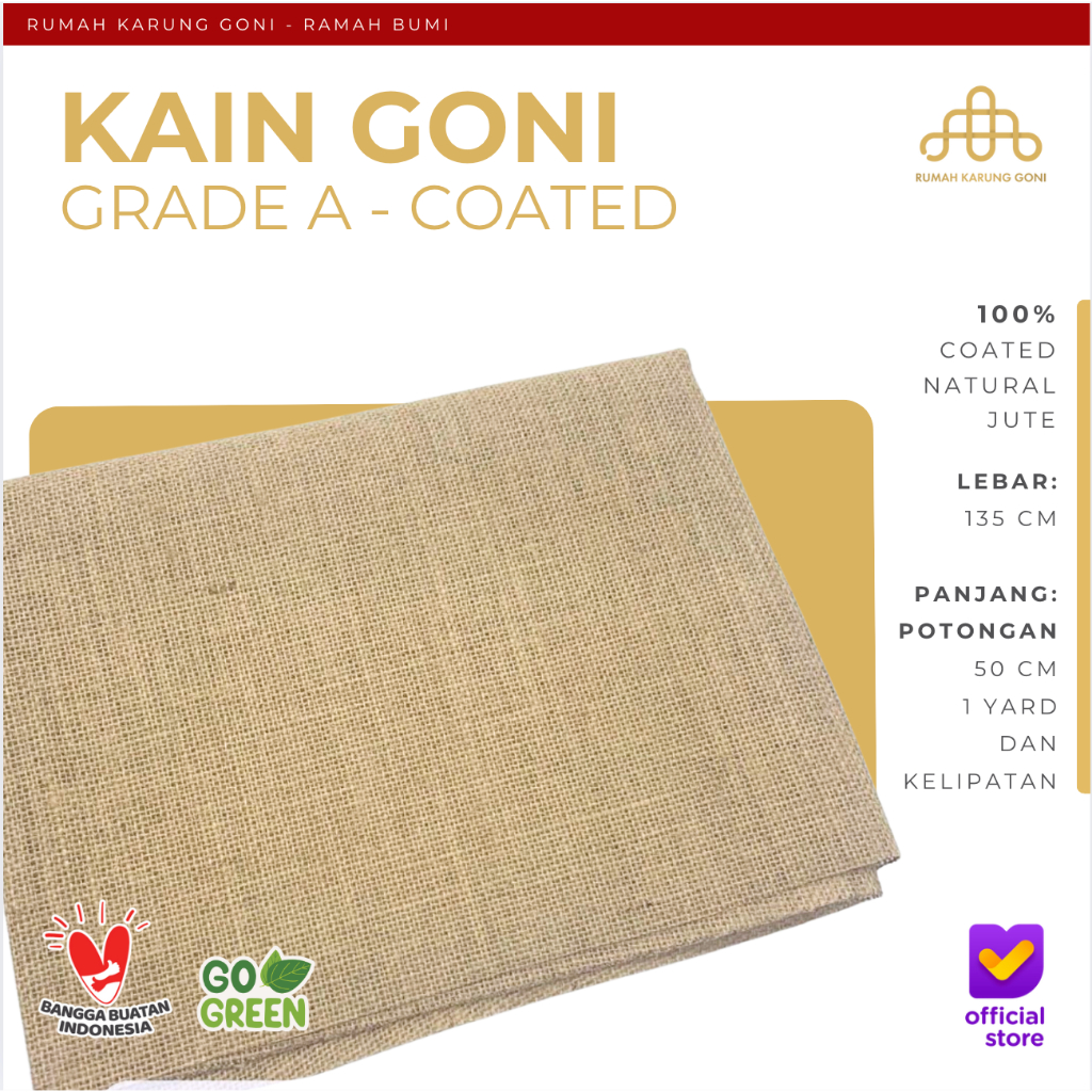Kain Goni Coating Grade A 50cm x 135cm Kain Goni Coated Meteran Kain Karung Goni Water Resistant
