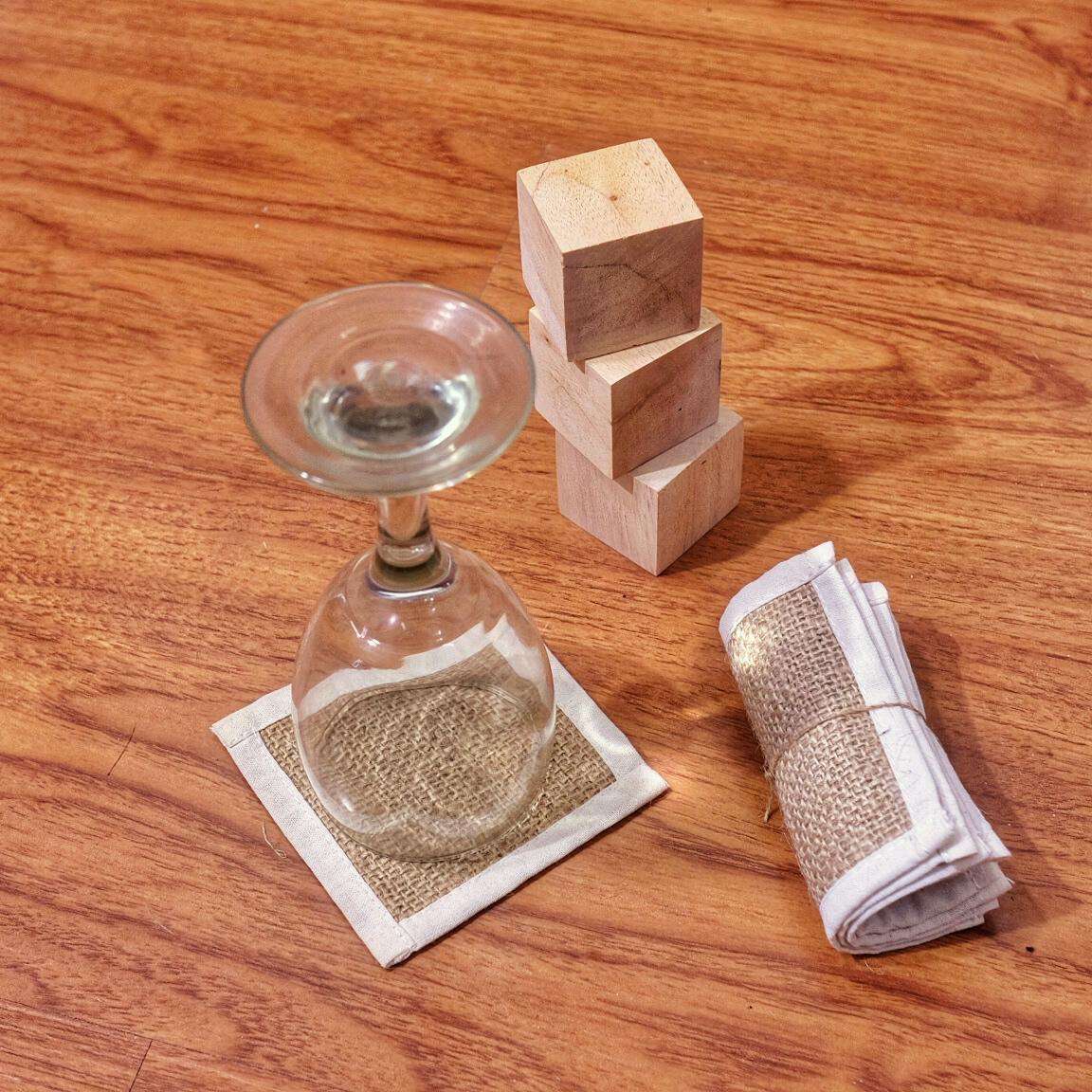 Tatakan Gelas Aesthetic 10x10cm 4pcs Burlap Cup Holder - Tatakan Gelas Goni - Alas Goni Plus Blacu - Tatakan Vas Bunga