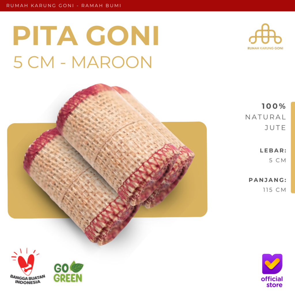 Pita Goni 5 x 115 CM Obras Maroon - Pita Dekorasi - Pita Souvenir - Pita Aksesoris