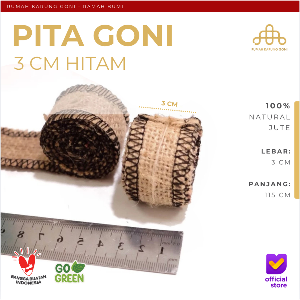 Pita Goni Obras Hitam 3x115 cm - Pita Toples - Pita Kado - Pita Dekorasi Ulang Tahun