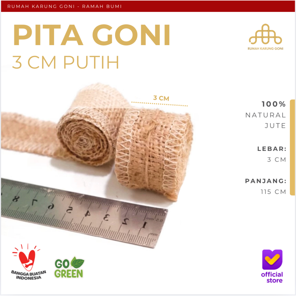 Pita Goni Obras Putih 3x115 cm - Pita Seserahan - Burlap Lace - Properti Foto - Pita Dekorasi Taman