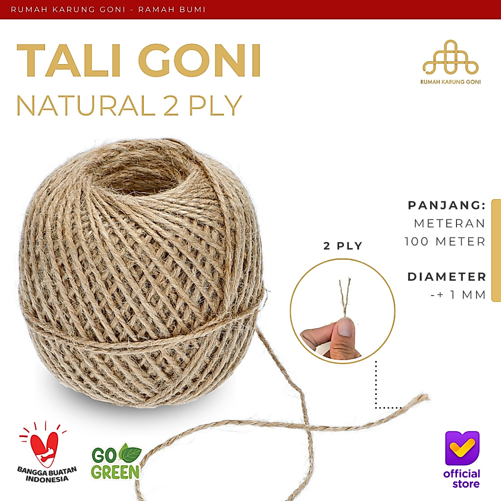 Tali Rami Tali Goni 2 Ply Meteran - Tali Rami 1 MM Kerajinan Tangan - Jute Rope - DIY Rope Craft Souvenir